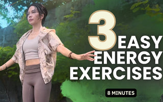 A lady performing 3 Qigong exercises