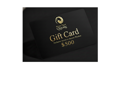 Black gift card with gold text and logo on a dark background