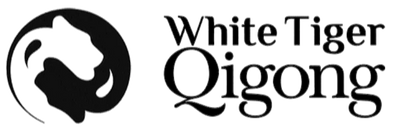 Logo for White Tiger Qigong with a stylized tiger head and text.